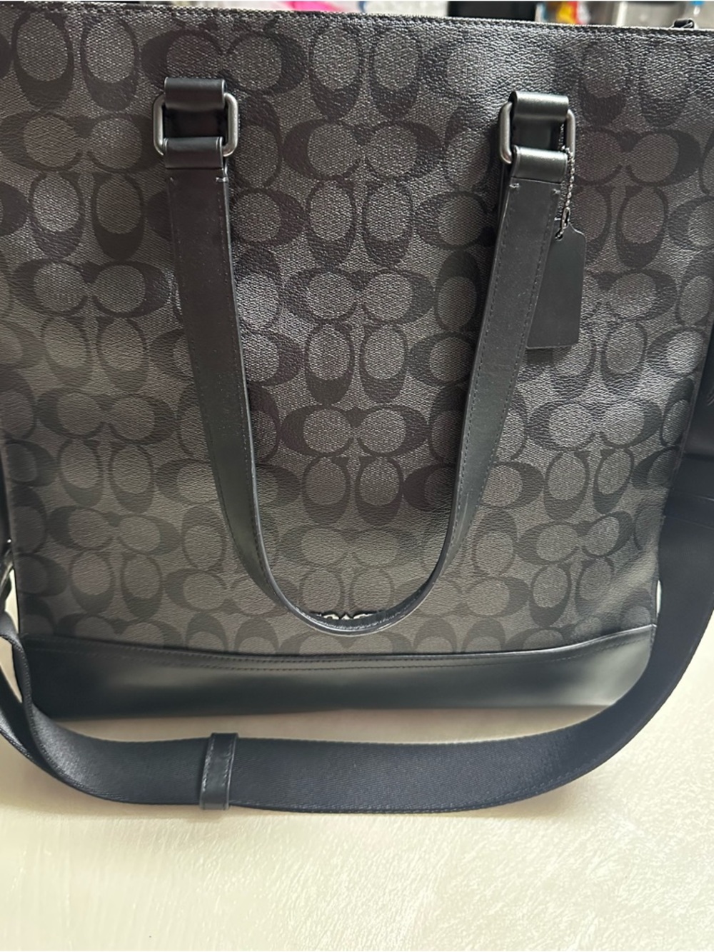 Coach Men's Charcoal/Black Signature Messenger Tote